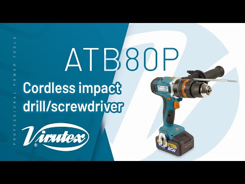 Virutex Cordless Impact Drill/Screwdriver ATB80P displayed in product demo highlighting high-torque drilling and impact performance