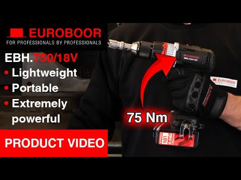 Euroboor EBH.750/18V Cordless Driver Drill product video preview showing compact high-performance cordless drill designed for construction and industrial use