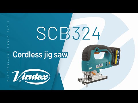 Virutex Cordless Jig Saw SCB324 displayed in product demo highlighting cordless operation and cutting performance
