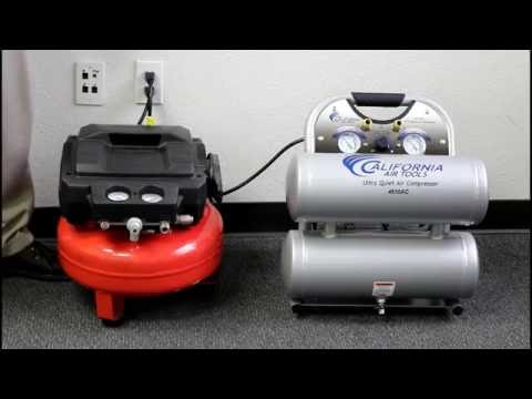 California Air Tools 4610AC Ultra Quiet 1.0 HP Aluminum 4.6 Gallon Air Compressor lifestyle usage setup in workshop environment