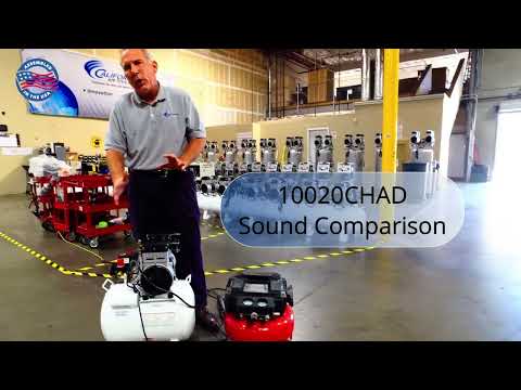 California Air Tools 10020CHAD Powerful 2.0 Hp Ultra Quiet Oil-Free 10 Gallon Air Compressor demonstration in workshop setting