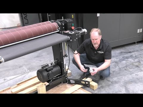 Laguna 37×2 Double Drum Sander SUPMX-937003 in operation sanding large panels with dual-drum efficiency for faster finishing