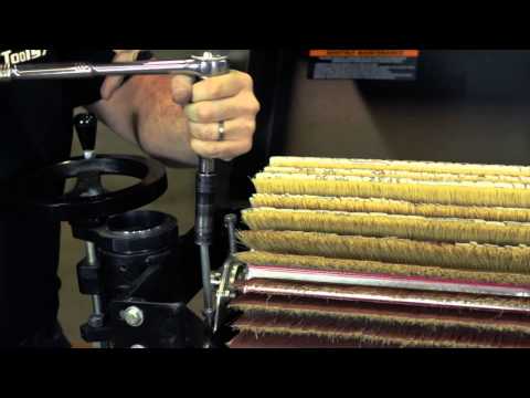 Laguna SuperMax SuperBrush Single Brush Sander operator using machine for wood finishing applications