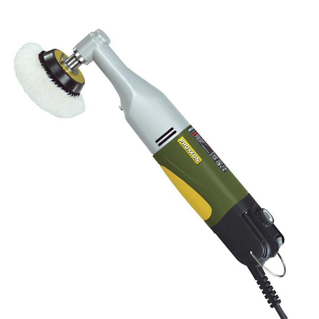 Proxxon WP/E angle polisher, SKU 38660, close-up of the angled polishing head.