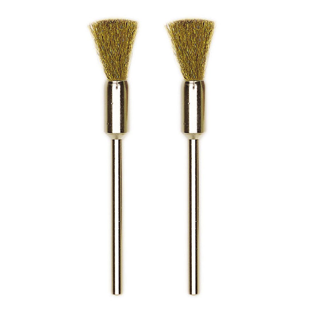 Proxxon brass brushes, 2 pieces, Ø 5/16 inch, SKU 28961, soft-metal bristles for gentle rotary tool cleaning.