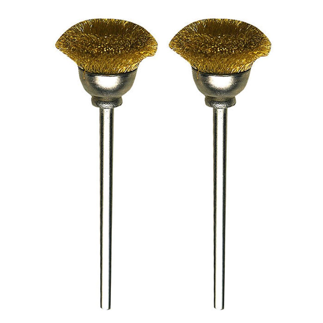 Proxxon brass cup brushes, 2 pieces, Ø 33/64 inch, SKU 28963, soft-metal bristles for gentle cleaning.