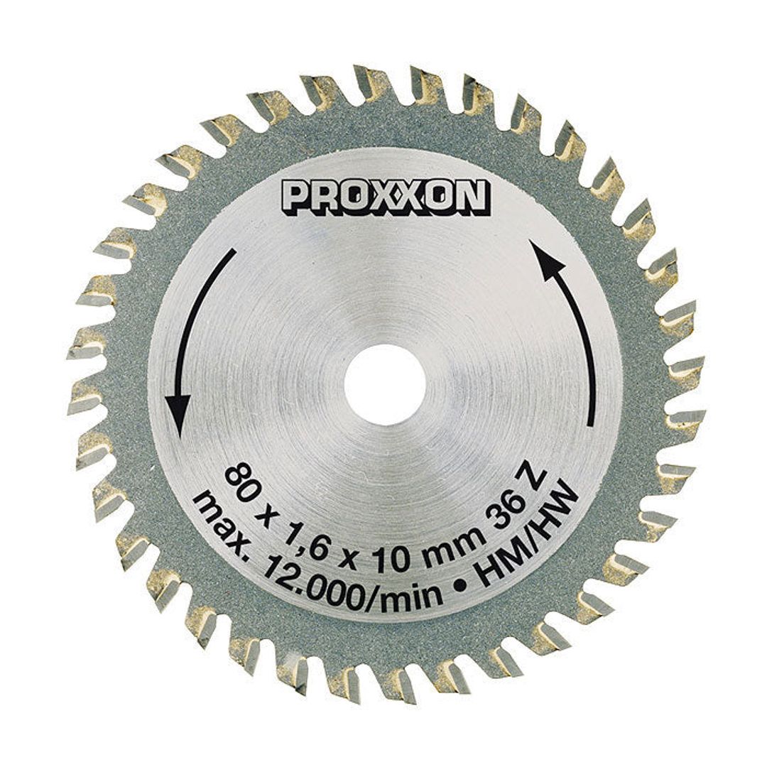 Proxxon carbide-tipped saw blade, 36 teeth, SKU 28732, for the FKS/E, FET, and KGS 80 saws.