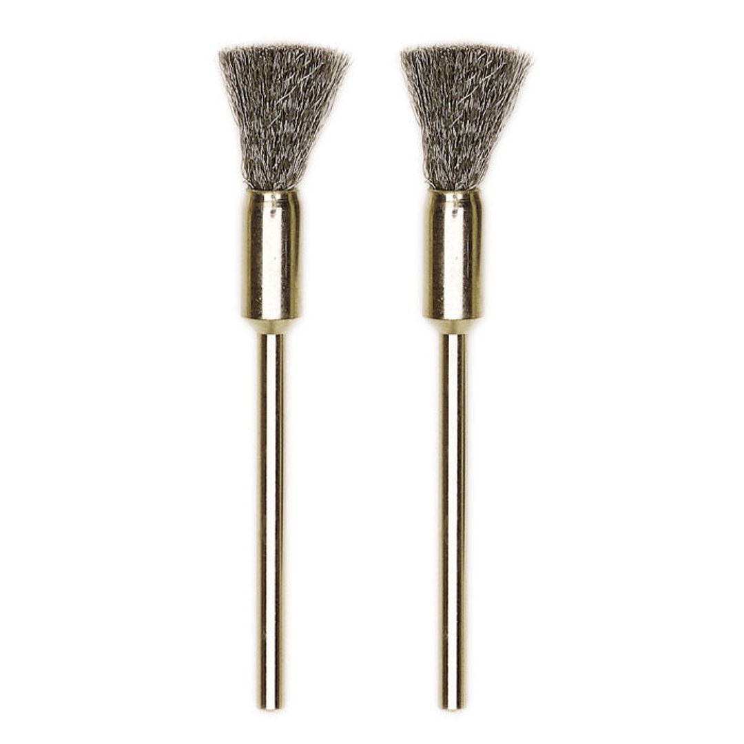 Proxxon carbon steel brushes, 2 pieces, Ø 5/16 inch, SKU 28951, for rotary tool cleaning and deburring.