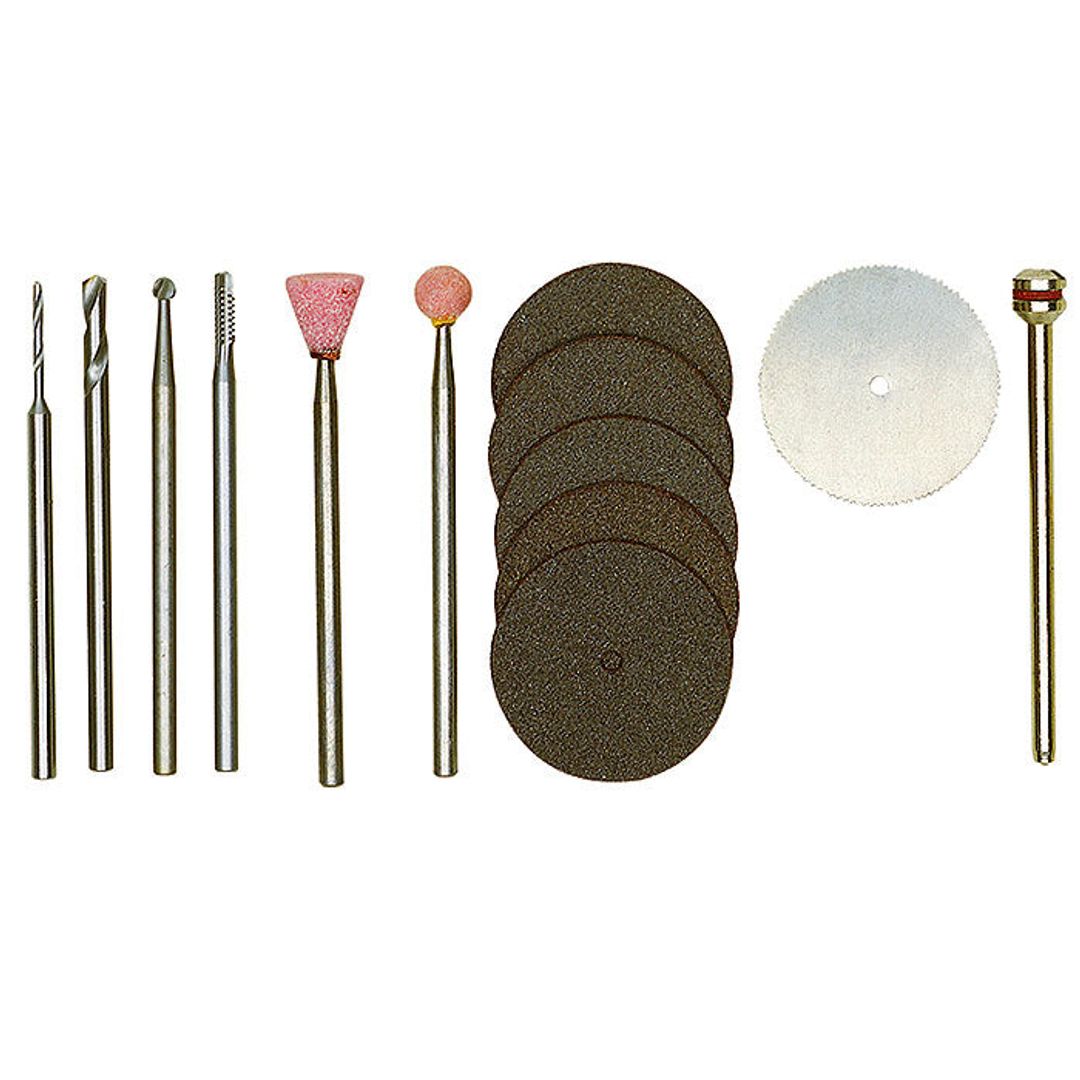 Proxxon modeler's tool set, 13 pieces, SKU 28910, assorted rotary tool bits and accessories for hobbyists.