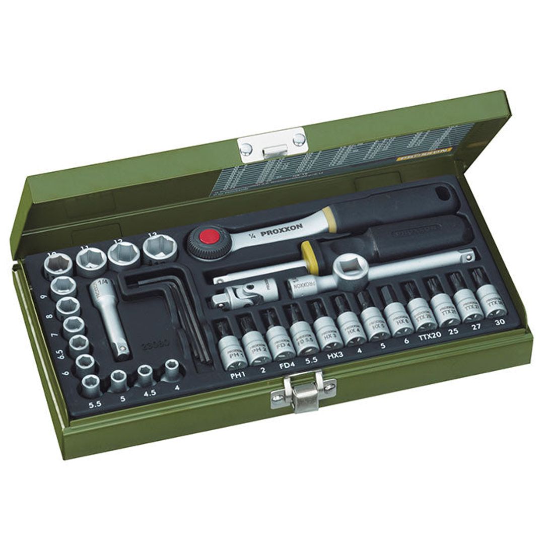 Proxxon 23080 socket set, 36-piece kit in 1/4 inch drive size