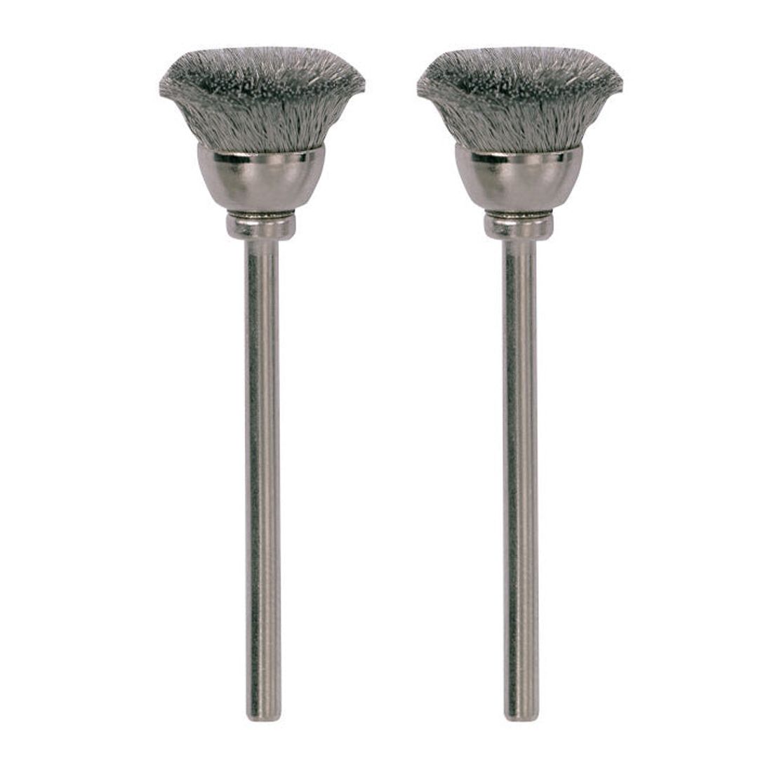 Proxxon stainless steel cup brushes, 2 pieces, SKU 28957, for rust-free rotary tool cleaning.
