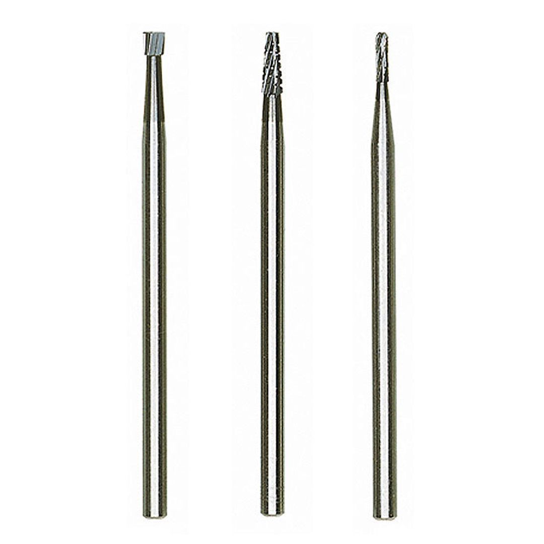 Proxxon tungsten carbide cutter set, 3 pieces, SKU 28752, assorted shapes for rotary tool carving.