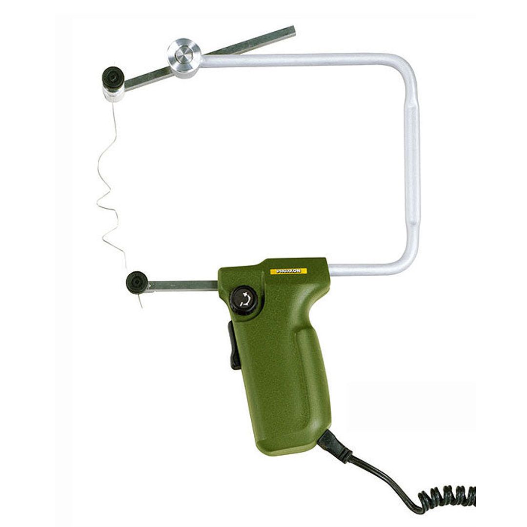 Proxxon Thermocut 12/E hot wire cutter, SKU 27082, a compact tool for cutting foam and plastic.