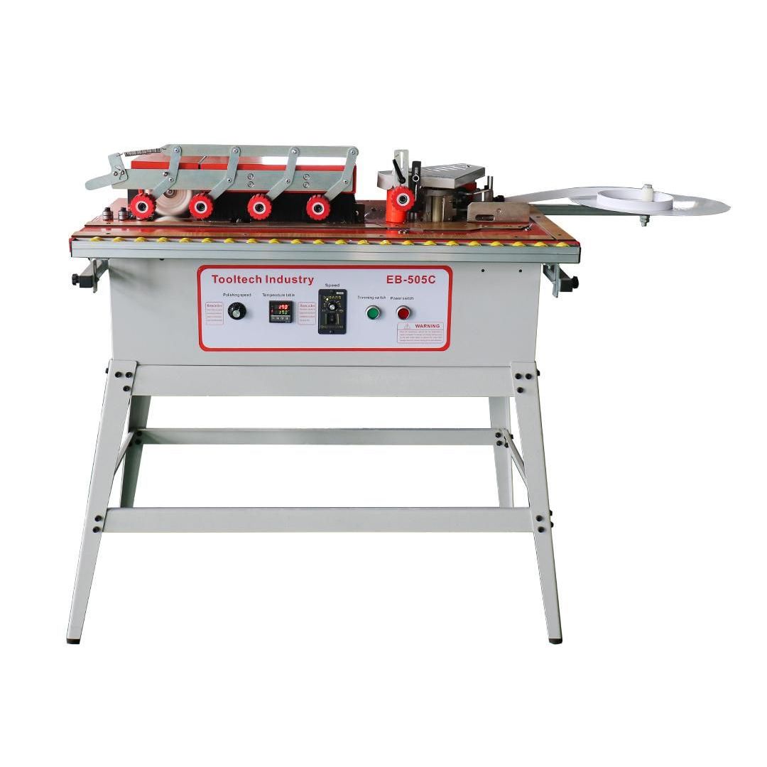Tooltech EB-505C woodworking edge bander with stand for PVC and veneer edge banding.