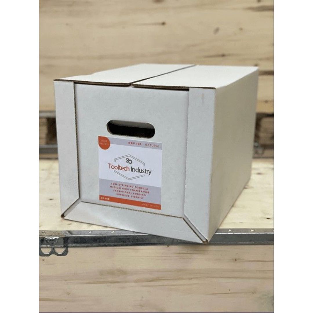 Tooltech natural hot-melt edge banding adhesive, 10 lb bag for automatic edge banding machines, alternate view.