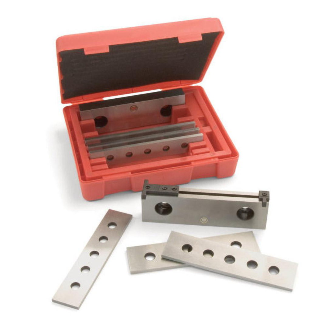 urt Vise Jaw Accessory: Jaw Plate 64938640 complete jaw plate kit displayed with multiple precision-machined steel plates and storage case, engineered for versatile vise gripping applications.